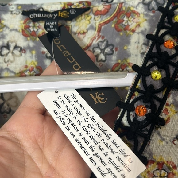 KC CHAUDRY COTTON HAND DYED BOHEMIAN JEWEL PAISLEY PRINT MINI DRESS SMALL Sample - Picture 3 of 9